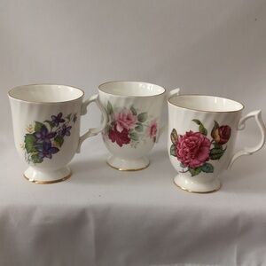 Vintage Set of Three Canadian Superior Fine Bone China Teacups w Floral Patterns